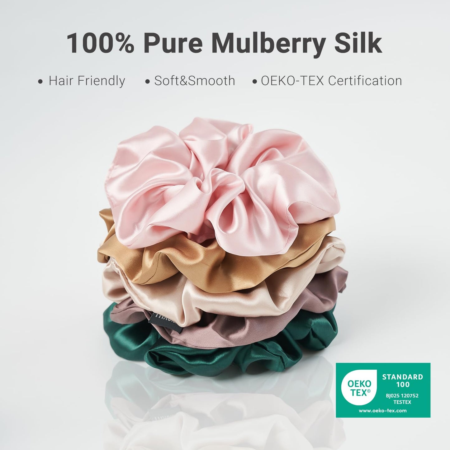 THXSILK Silk Scrunchies for Women - Pure Mulberry Silk Hair Ties, Charcoal for Thick Hair