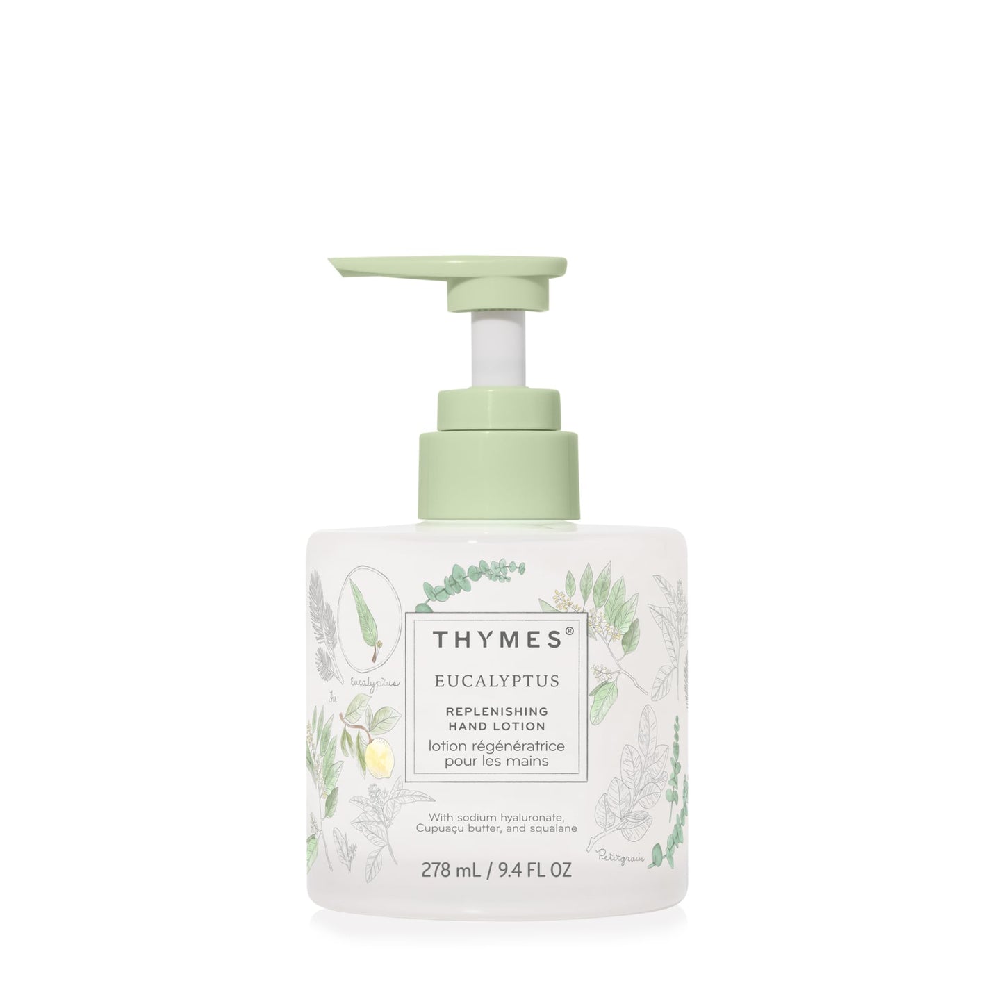Thymes Replenishing Hand Lotion for Dry Skin – Daily Moisturizer with Sodium Hyaluronate & Squalane, Eucalyptus, 9.4 fl oz