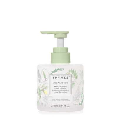 Thymes Replenishing Hand Lotion for Dry Skin – Daily Moisturizer with Sodium Hyaluronate & Squalane, Eucalyptus, 9.4 fl oz