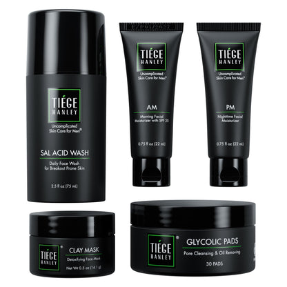 Tiege Hanley Level 2 System for Oily & Combination Skin | 5-Piece Men’s Care Kit