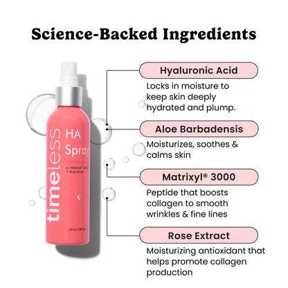 Timeless Skin Care HA Matrixyl 3000 Rose Spray – Fragrance-Free Hyaluronic Mist, 4 oz