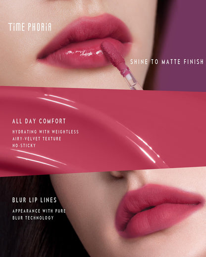TIMEPHORIA Altera Blurring Lip Tint 011 Quiver – Vibrant Pink, Glossy-to-Soft Matte Finish