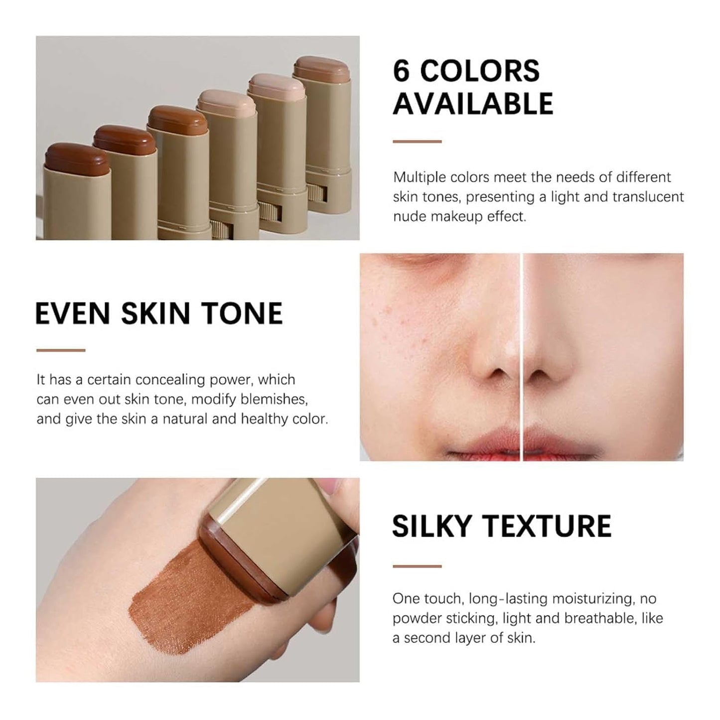 TIMLIFE 2 Pcs Foundation Stick Beauty Balm Serum Tint – Portable Hydrating Skin Tint #03