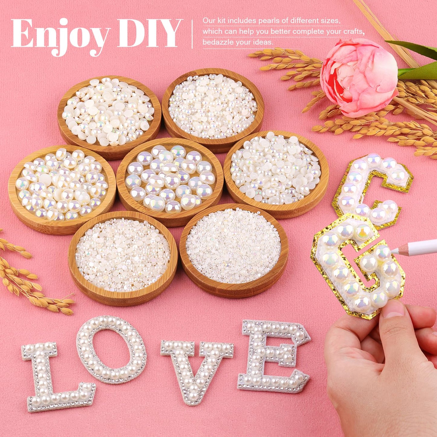 TINKRSTUFF 11000Pcs Beige AB Flatback Pearls for Crafting – 2–10mm with B7000 Glue