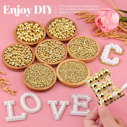 TINKRSTUFF 11000Pcs Gold Flatback Pearls for Crafting – Glue Kit Included for DIY Jewelry, Nails, Shoes, and Tumblers