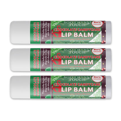 Tiny Seed Vegan Lip Balm Set – 3x 0.25 oz Chocolate Candy Cane + Muslin Pouch