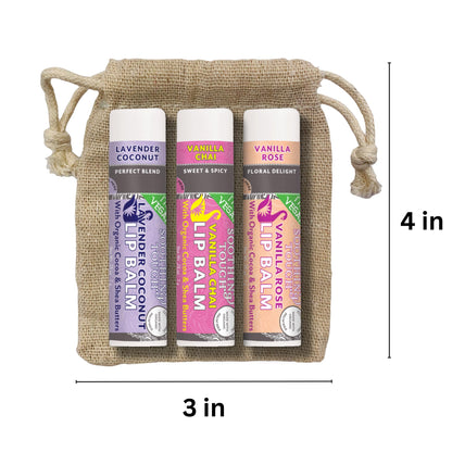 Tiny Seed Vegan Lip Balm Set – 6 Flavors + Muslin Pouch & Keychain