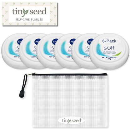 TINY SEED Travel Kit: 6-Pack Nivea Soft Cream (0.84 oz) + Free Zipper Pouch
