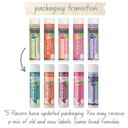 Tiny Seed Vegan Lip Balm Set – 6 Flavors + Muslin Pouch & Keychain