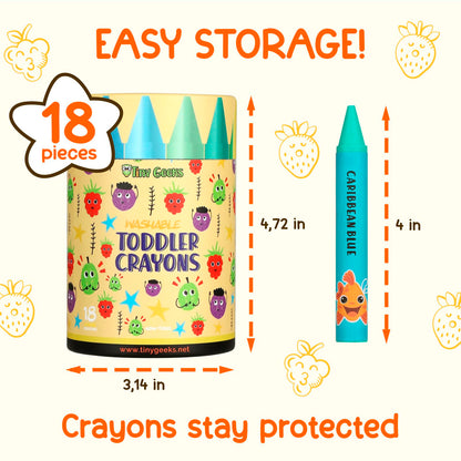 TinyGeeks Jumbo Crayons – Non-Toxic, Washable, 18 Colors for Toddlers & Kids (Ages 1–8) – Easy to Hold