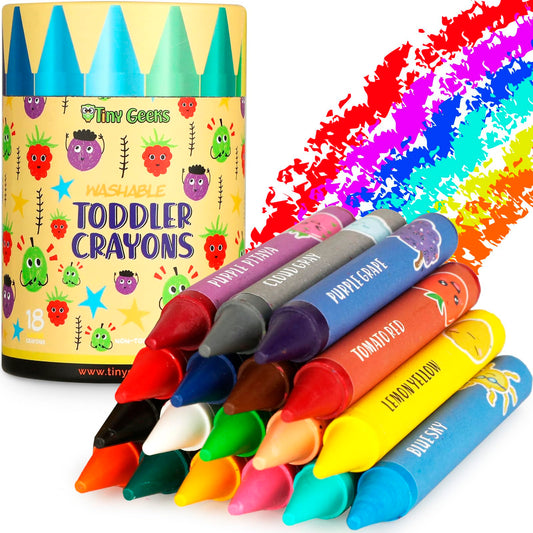 TinyGeeks Jumbo Crayons – Non-Toxic, Washable, 18 Colors for Toddlers & Kids (Ages 1–8) – Easy to Hold