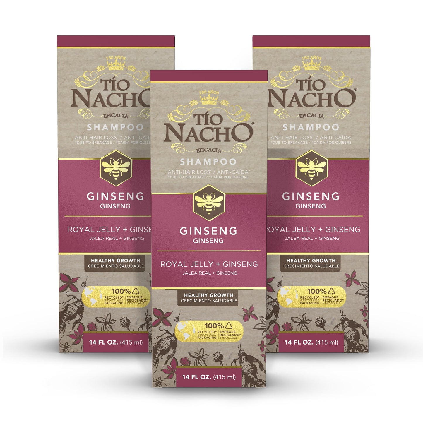 Tio Nacho Ginseng Shampoo with Royal Jelly – Herbal Growth & Nourishment (Pack of 3, 14 fl oz)