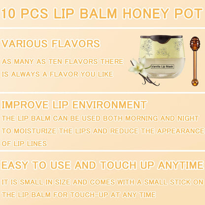 TIRDET 10-Piece Honey Pot Lip Balm Set – Hydrating Lip Care