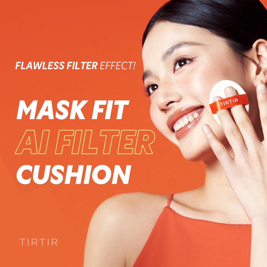 TIRTIR Mask Fit AI Filter Cushion Foundation Mini Size | Semi-Matte Finish, 72H Coverage, #24W Soft Beige, 0.15 fl oz