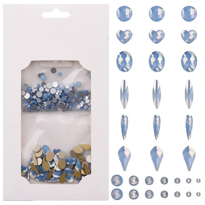 Tisslan Blue Opal Nail Rhinestones – 60pcs 6 Shapes + 480 Round Gems (540 total) for Nail Art