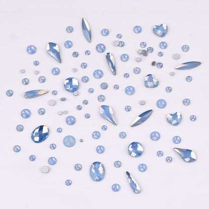 Tisslan Blue Opal Nail Rhinestones – 60pcs 6 Shapes + 480 Round Gems (540 total) for Nail Art