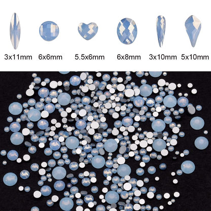 Tisslan Blue Opal Nail Rhinestones – 60pcs 6 Shapes + 480 Round Gems (540 total) for Nail Art