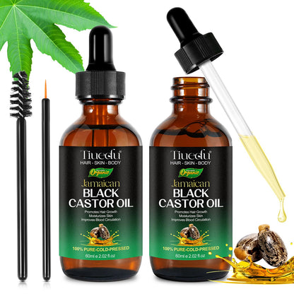 Tiuedu Jamaican Black Castor Oil 2-Pack – 100% Pure Cold-Pressed for Hair Growth, Eyelashes & Skin