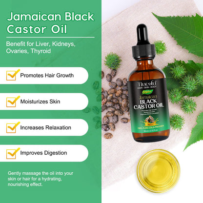 Tiuedu Jamaican Black Castor Oil 2-Pack – 100% Pure Cold-Pressed for Hair Growth, Eyelashes & Skin