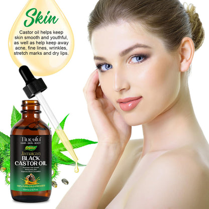 Tiuedu Jamaican Black Castor Oil 2-Pack – 100% Pure Cold-Pressed for Hair Growth, Eyelashes & Skin