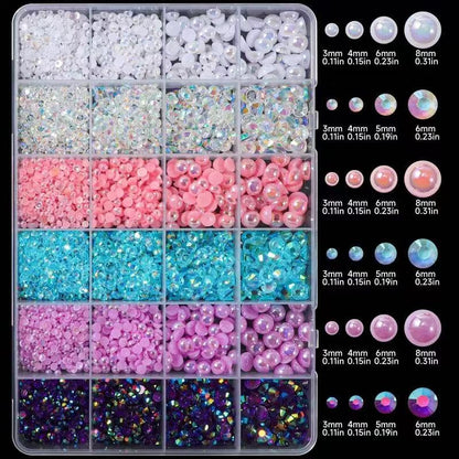 Tiwnefua 24Grid Blue Flatback Rhinestones & Pearls Kit – Mixed 3–8mm Nail Art & Craft Gems
