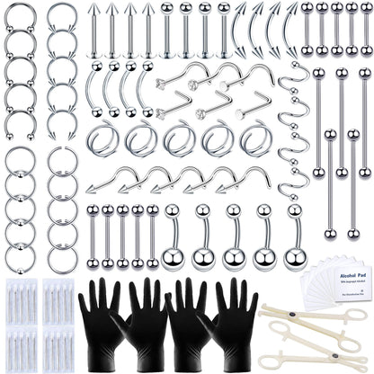 TKKUY 131PCS Piercing Kit - All Body Piercings, 316L Stainless Steel Jewelry