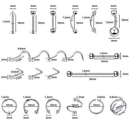 TKKUY 131PCS Piercing Kit - All Body Piercings, 316L Stainless Steel Jewelry