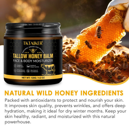 TKTALKER Beef Tallow Balm with Raw Honey & Beeswax — Hydrating Face & Body Moisturizer