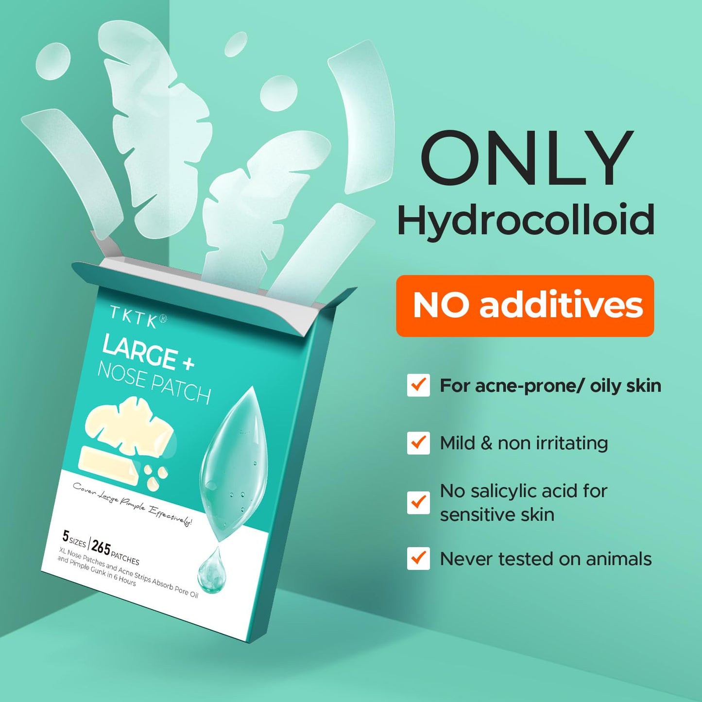 TKTK Hydrocolloid Nose Patches – Contoured Nose Strips & Pore Care, 5 Sizes, 265 Count