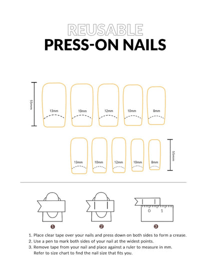 Tmani 10pc Extra Long Handmade Press-On Nails – Ballet Square Tips with Diamond Glitter