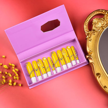 TMANI 10pc Extra Long Handmade Press-On Nails – Diamond Glitter Kit