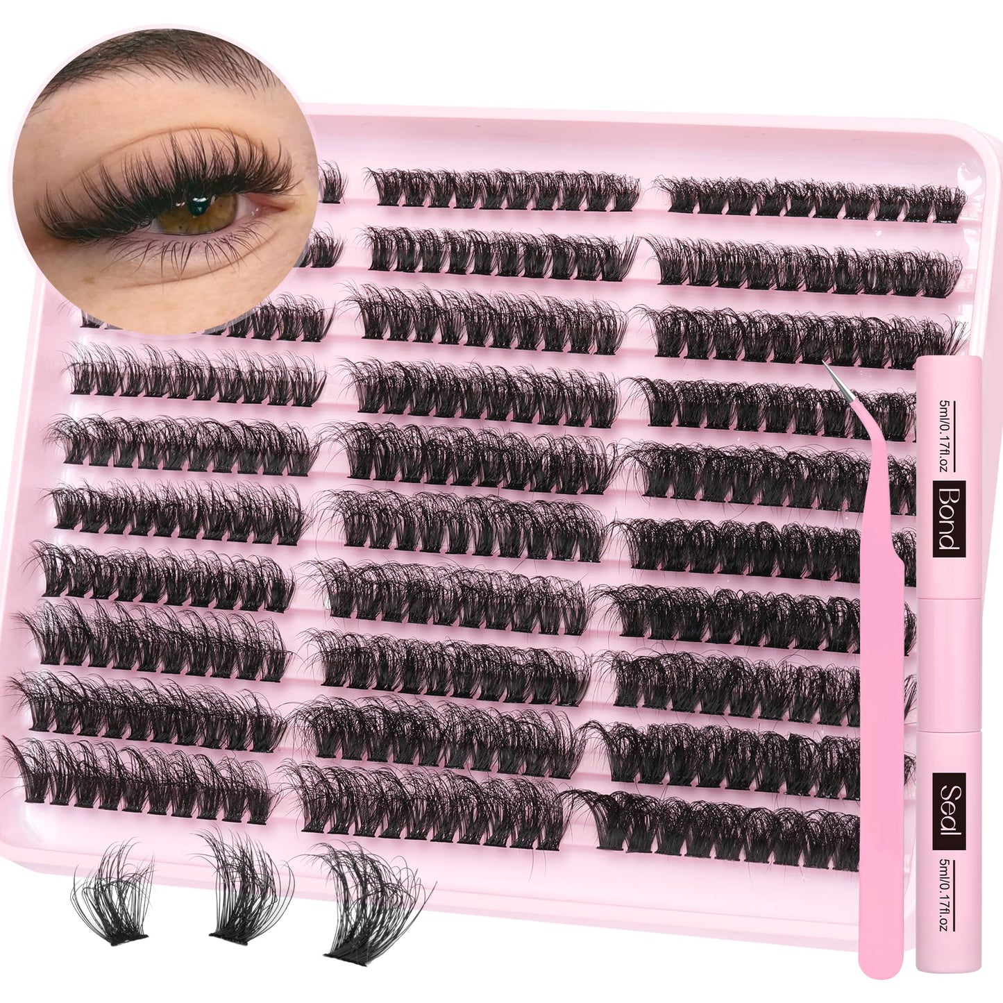 TNFVLONEINS Fluffy Lash Extension Kit 60D/80D/100D – 300Pcs with Bond & Seal and Tweezers