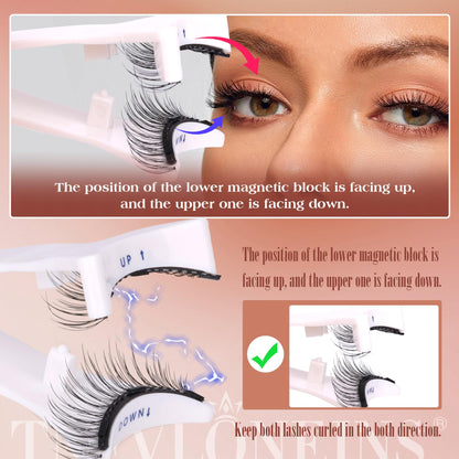 TNFVLONEINS Magnetic Eyelashes with Applicator - No Glue or Eyeliner, Clear Band, Wispy Look