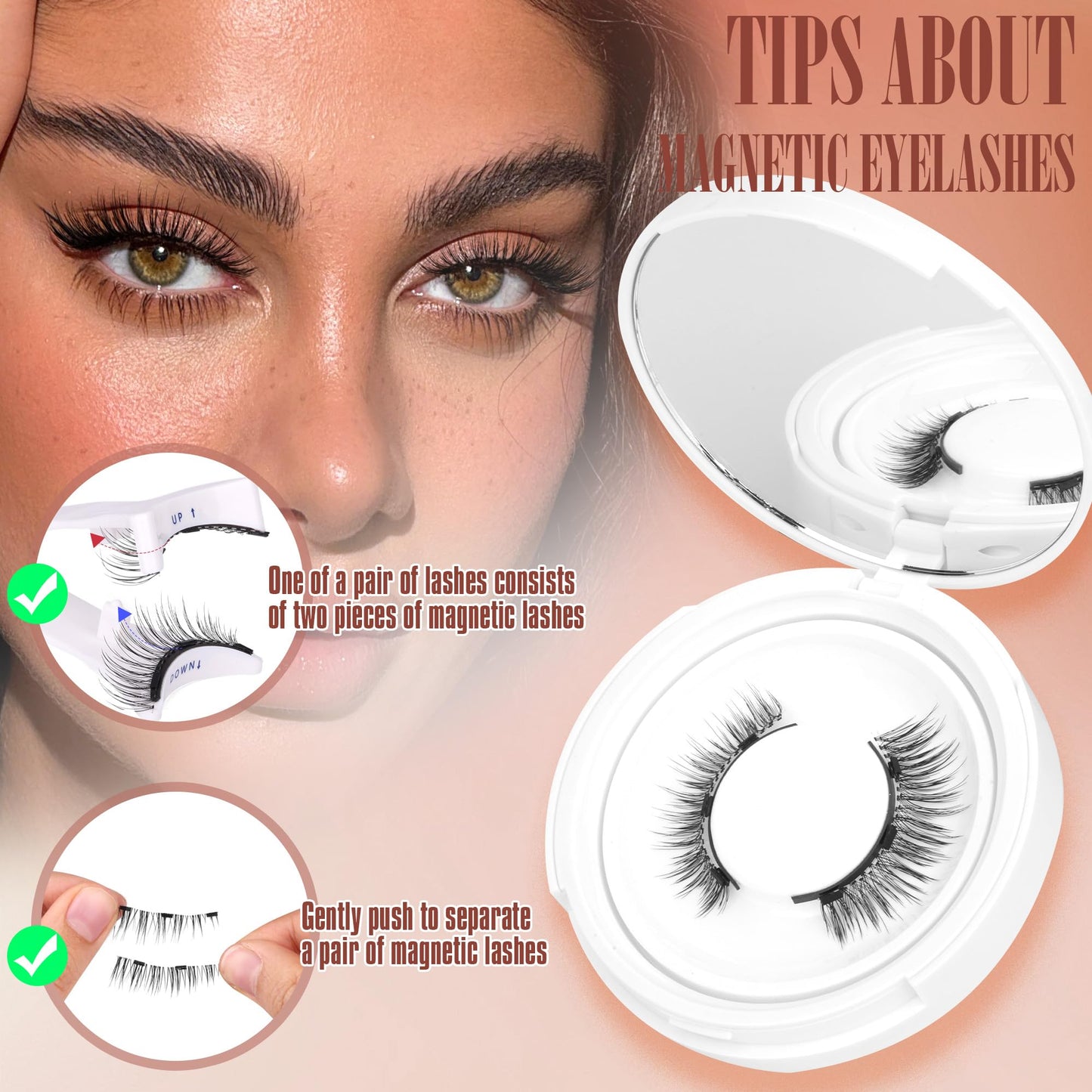 TNFVLONEINS Magnetic Eyelashes with Applicator - No Glue or Eyeliner, Clear Band, Wispy Look