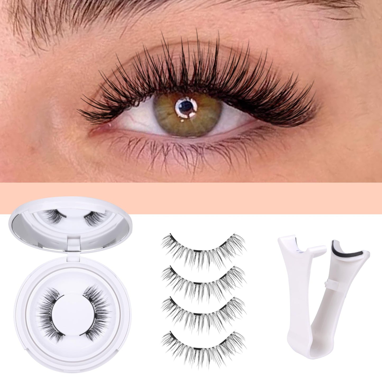 TNFVLONEINS Magnetic Eyelashes with Applicator - No Glue or Eyeliner, Clear Band, Wispy Look