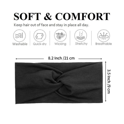 Tobeffect Black Headbands for Women | Non-Slip Turban Headband, Boho Elastic Hair Accessory (Black Grace)