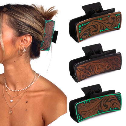 Tobeffect Hair Clips for Women — 4-Inch Leather Western Claw Clips (3 Pack)