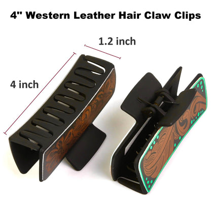 Tobeffect Hair Clips for Women — 4-Inch Leather Western Claw Clips (3 Pack)