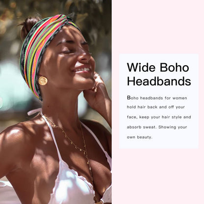 Tobeffect Wide Headbands for Women - 7in Boho Turban Headbands, 6 Pack