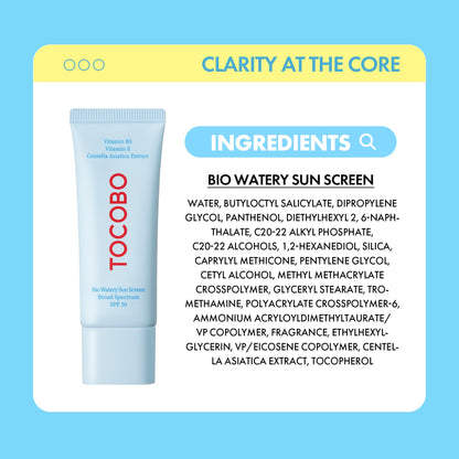 TOCOBO US Bio Watery Sunscreen SPF 50 – Lightweight Serum-Like Face Sunscreen with Hyaluronic Acid
