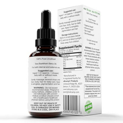 TODICAMP Sea Buckthorn Oil Organic - Cold-Pressed Seabuckthorn Oil for Skin, Digestive Wellness & Immune Support