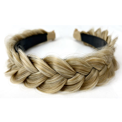 TOECWEGR Braided Headband with Tooth-Wide Braid – Messy Hair Hoop for Women (Dark Gray / Light Brown)