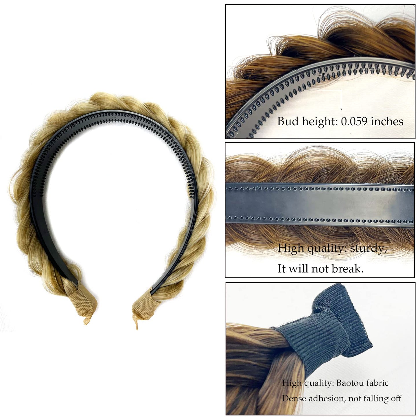 TOECWEGR Braided Headband with Tooth-Wide Braid – Messy Hair Hoop for Women (Dark Gray / Light Brown)