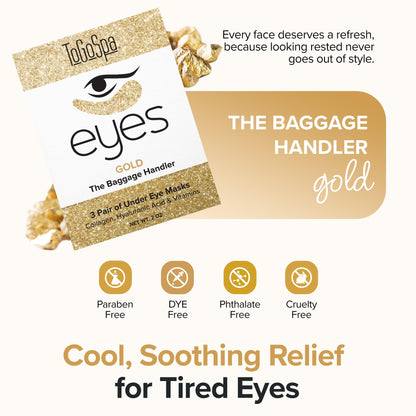 ToGoSpa Golden EYES Under-Eye Gel Pads – Premium Anti-Aging with Collagen, Hyaluronic Acid, Aloe, Vitamins C & E | 1 Pack, 3 Pairs
