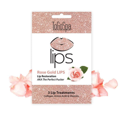 ToGoSpa LIPS – The Perfect Pucker | Hydrating Clean Collagen Gel Masks, 3 Pack (Rose Gold Lips)
