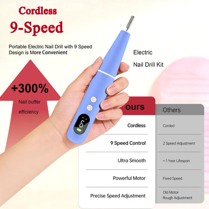 TOMETOTES Salon-Grade Electric Nail Drill – Cordless, LED Display, 6 Bits, 26 Accessories