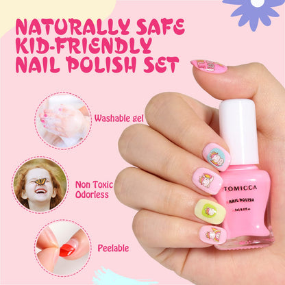 TOMICCA Kids Nail Polish Set - 12 Non-Toxic Water-Based, Odorless Peel-Off, Quick-Dry Colors (Ages 3+)