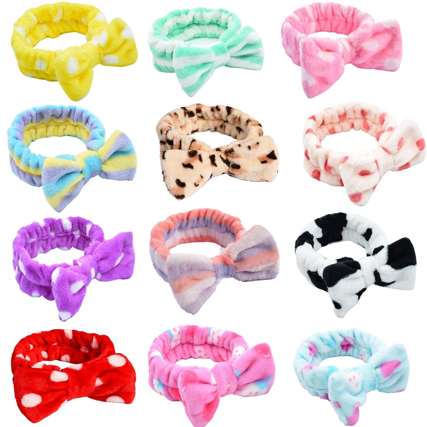 Tomolucky Direct 12pk Coral Fleece Spa Headbands – Soft Bow Makeup & Skincare