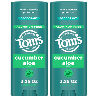 Tom's of Maine Cucumber Aloe Aluminum-Free Natural Deodorant – Goes on Clear | Odor & Wetness Protection | 3.25 oz (2 Pack)