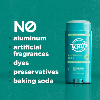 Tom's of Maine Cucumber Aloe Aluminum-Free Natural Deodorant – Goes on Clear | Odor & Wetness Protection | 3.25 oz (2 Pack)